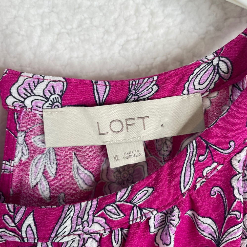 LOFT Womens XL Magenta Pink Floral Halter Neck Sleeveless Blouse Border Hem Top - Picture 7 of 9
